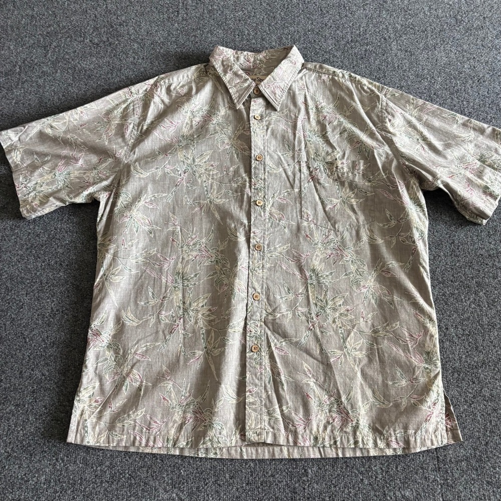 Cooke Street Honolulu Mens XL Brown Bamboo Print Cotton Short Sleeve Button Up